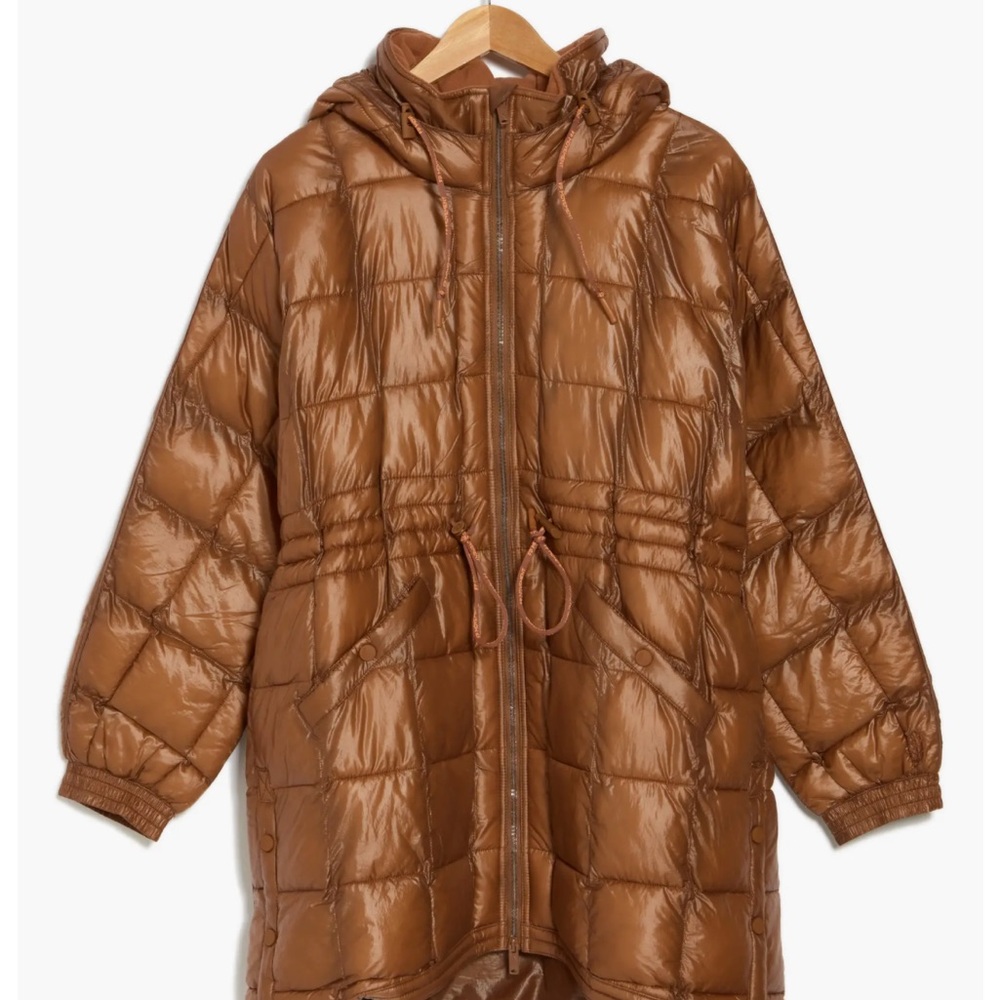 FP Movement by Free People Long Quilted Puffer Coat in Cognac Brown